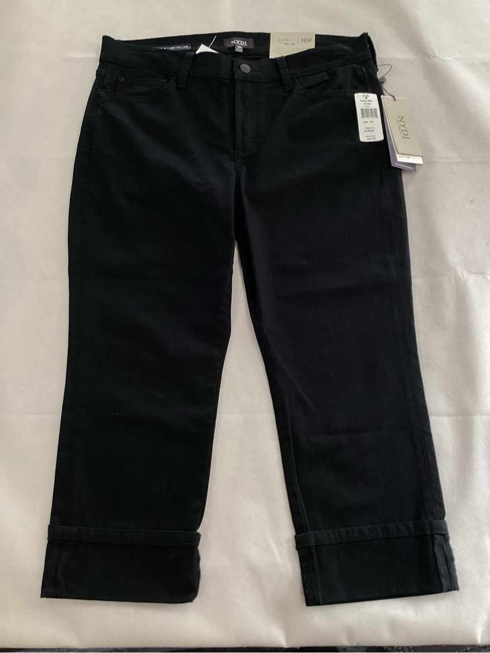 NYDJ Black Cropped Straight-Leg Jeans with Cuffed Hem size 10p 9/2
